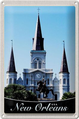 Blechschild Reise 20x30 cm New Orleans USA Amerika Kirche Urlaub Schild tin sign