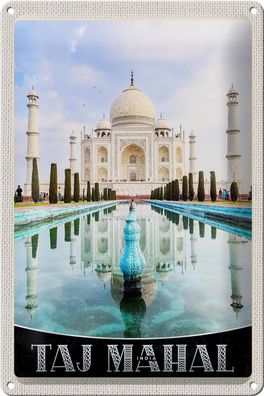 Blechschild Reise 20x30 cm Taj Mahal Indien Vordergarten Moschee Schild tin sign