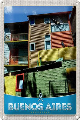 Blechschild Reise 20x30 cm Buenos Aires Argentinien Häuser Schild tin sign