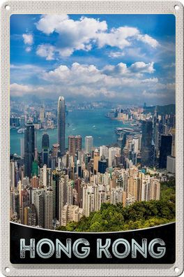 Blechschild Reise 20x30 cm Hong Kong City Wolkenkratzer Hochhaus Schild tin sign