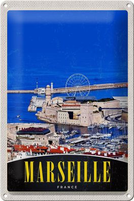 Blechschild Reise 20x30 cm Marseille Frankreich Stadt Riesenrad Schild tin sign