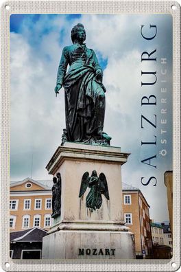 Blechschild Reise 20x30cm Salzburg Mittelalter Skulptur Altstadt Schild tin sign