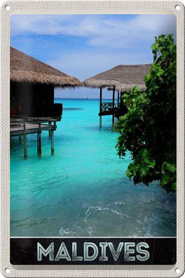 Blechschild Reise 20x30 cm Malediven Amerika Insel Meer Sonne Schild tin sign