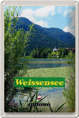 Blechschild Reise 20x30 cm Weissensee Urlaub See schwimmen Natur Schild tin sign