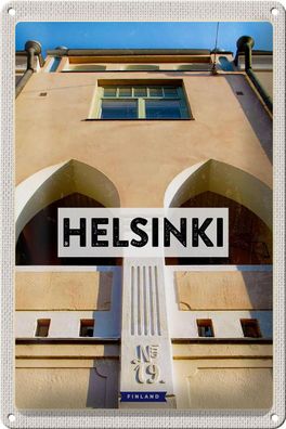 Blechschild Reise 20x30 cm Helsinki Finnland Gebäude Urlaub Schild tin sign
