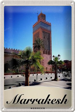 Blechschild Reise 20x30 cm Marrakesch Marokko Kultur Moschee Schild tin sign
