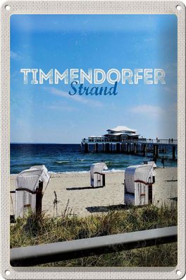 Blechschild Reise 20x30 cm Timmendorfer Strand Strandkörbe Meer Schild tin sign