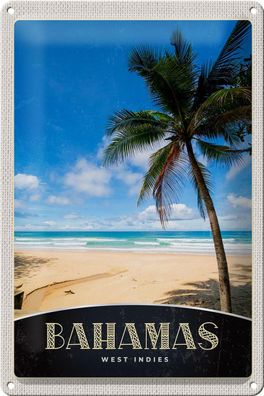 Blechschild Reise 20x30 cm Bahamas West Indien Strand Palme Schild tin sign