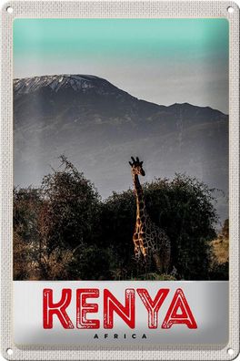 Blechschild Reise 20x30 cm Kenia Ostafrika Giraffe Wildnis Natur Schild tin sign
