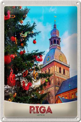 Blechschild Reise 20x30 cm Riga Lettland Weihnachten Winterzeit Schild tin sign