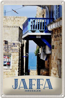 Blechschild Reise 20x30 cm Jaffa Jerusalem Israel Stadt Meer Schild tin sign