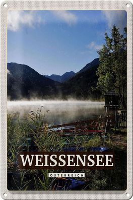 Blechschild Reise 20x30 cm Weissensee Urlaub See Wälder Natur Schild tin sign