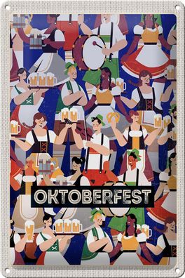 Blechschild Reise 20x30 cm Oktoberfest Trommel Tanzen Trinken Schild tin sign