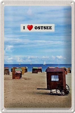 Blechschild Reise 20x30 cm Ostsee Strand Meer Strandkorb Sand Schild tin sign