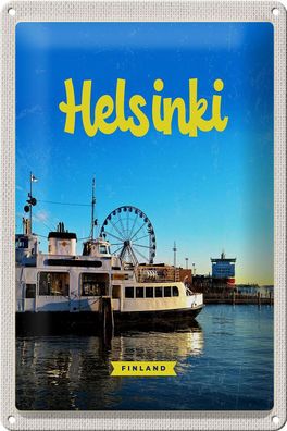 Blechschild Reise 20x30 cm Helsinki Finnland Schiff Riesenrad Schild tin sign