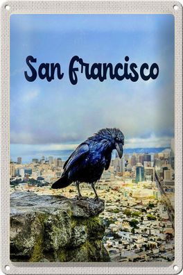 Blechschild Reise 20x30 cm San Francisco Aussicht auf Stadt Rabe Schild tin sign