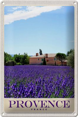 Blechschild Reise 20x30 cm Provence Frankreich Natur Haus lila Schild tin sign
