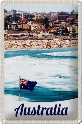 Blechschild Reise 20x30cm Australien Strand Meer Wellen Sonne Schild tin sign