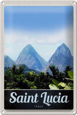 Blechschild Reise 20x30 cm Saint Lucia Italien Gebirge Natur Schild tin sign