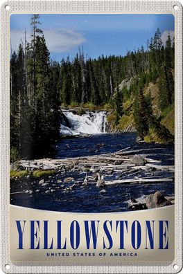 Blechschild Reise 20x30 cm Yellowstone Wasserfall Gebirge Natur Schild tin sign