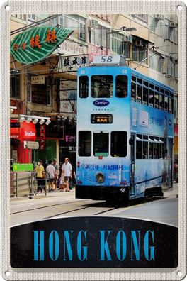 Blechschild Reise 20x30cm Hong Kong Straßenbahn Stadt City Asien Schild tin sign