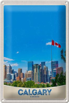 Blechschild Reise 20x30 cm Calgary Kanada Stadt Flagge Urlaub Schild tin sign