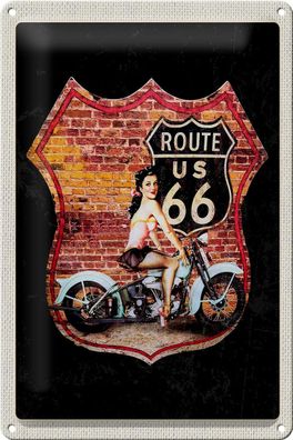 Blechschild Reise 20x30 cm USA Amerika Route US 66 Motorrad Frau Schild tin sign