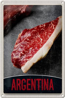 Blechschild Reise 20x30 cm Argentinien Steak Fleisch Kuh Rind Schild tin sign