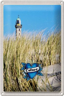 Blechschild Reise 20x30 cm Ostsee Strand Sand Leuchtturm Urlaub Schild tin sign