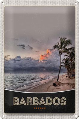 Blechschild Reise 20x30 cm Barbados Strand Meer Unwetter Urlaub Schild tin sign