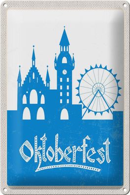 Blechschild Reise 20x30 cm München Oktoberfest Riesenrad blau Schild tin sign