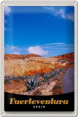Blechschild Reise 20x30cm Fuerteventura Spanien Wüste Gebirge Schild tin sign