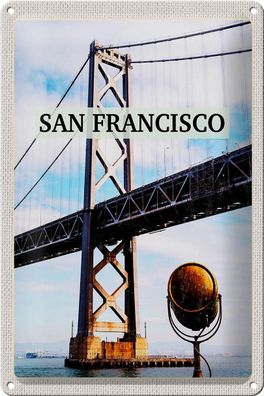 Blechschild Reise 20x30 cm San Francisco Alcatraz Brücke Meer Schild tin sign