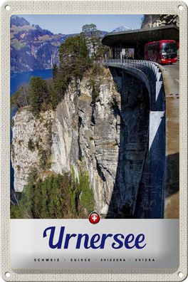 Blechschild Reise 20x30 cm Urnersee Schweiz Bus Gebirge Natur Schild tin sign