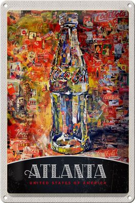 Blechschild Reise 20x30 cm Antlanta Amerika Coca Cola Gemälde Schild tin sign