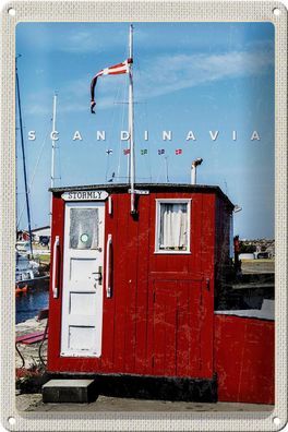 Blechschild Reise 20x30 cm Skandinawien Meer Stromly rotes Haus Schild tin sign
