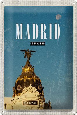 Blechschild Reise 20x30 cm Madrid Spanien Metropolis Gebäude Schild tin sign