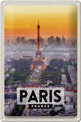 Blechschild Reise 20x30 cm Paris Frankreich Eiffelturm Deko Schild tin sign