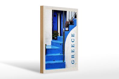 Holzschild Reise 20x30 cm Greece Griechenland blaue Treppen Schild wooden sign