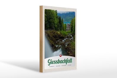 Holzschild Reise 20x30cm Giessbachfall Wald Wasserfall Natur Schild wooden sign