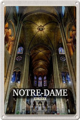 Blechschild Reise 20x30 cm Notre Dame Paris Kathedrale Geschenk Schild tin sign