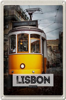 Blechschild Reise 20x30 cm Lisbon Portugal Straßenbahn 28 Deko Schild tin sign
