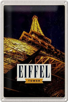 Blechschild Reise 20x30 cm Retro Eiffel Tower Eiffelturm Paris Schild tin sign