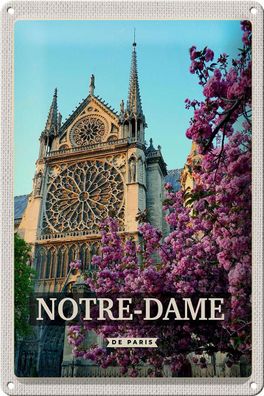 Blechschild Reise 20x30 cm Notre-Dame de paris Reiseziel Urlaub Schild tin sign