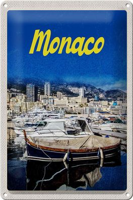 Blechschild Reise 20x30 cm Monaco Frankreich Yacht Strand Meer Schild tin sign