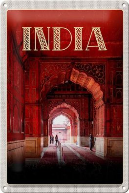 Blechschild Reise 20x30 cm Indien Inner Moschee rot beten Islam Schild tin sign