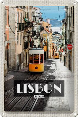 Blechschild Reise 20x30 cm Lisbon Portugal Straßenbahn Deko Schild tin sign