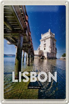 Blechschild Reise 20x30 cm Lisbon Portugal Meer Reisezirl Urlaub Schild tin sign
