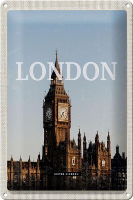 Blechschild Reise 20x30cm London UK Big Ben glocke Geschenk Deko Schild tin sign