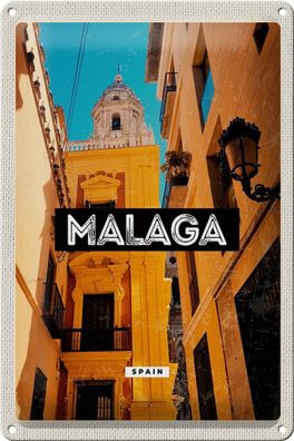Blechschild Reise 20x30 cm Malaga Spain Altstadt Retro Geschenk Schild tin sign